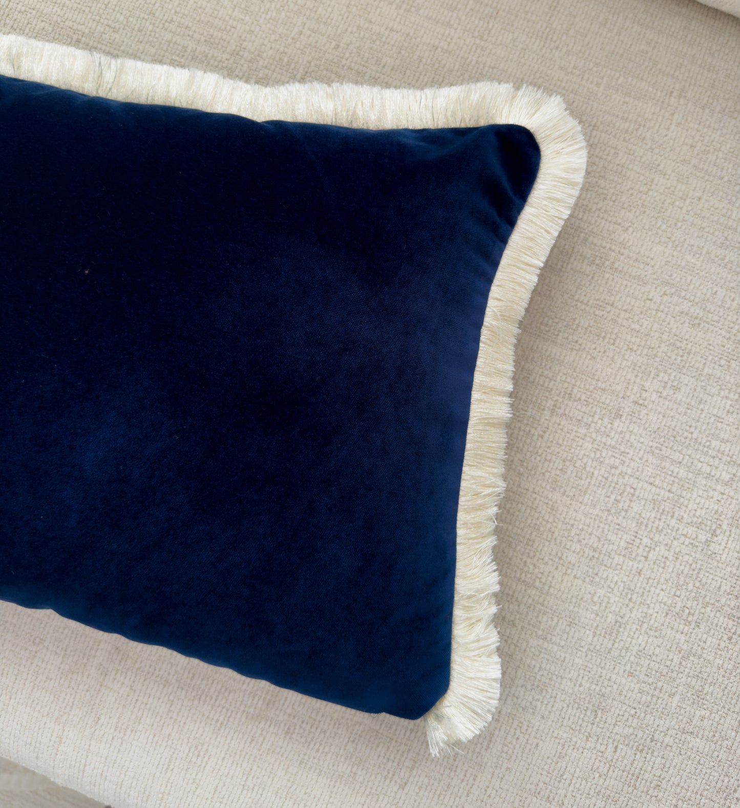 Dark Navy Blue Velvet Fringed Cushion Cover (All Sizes)