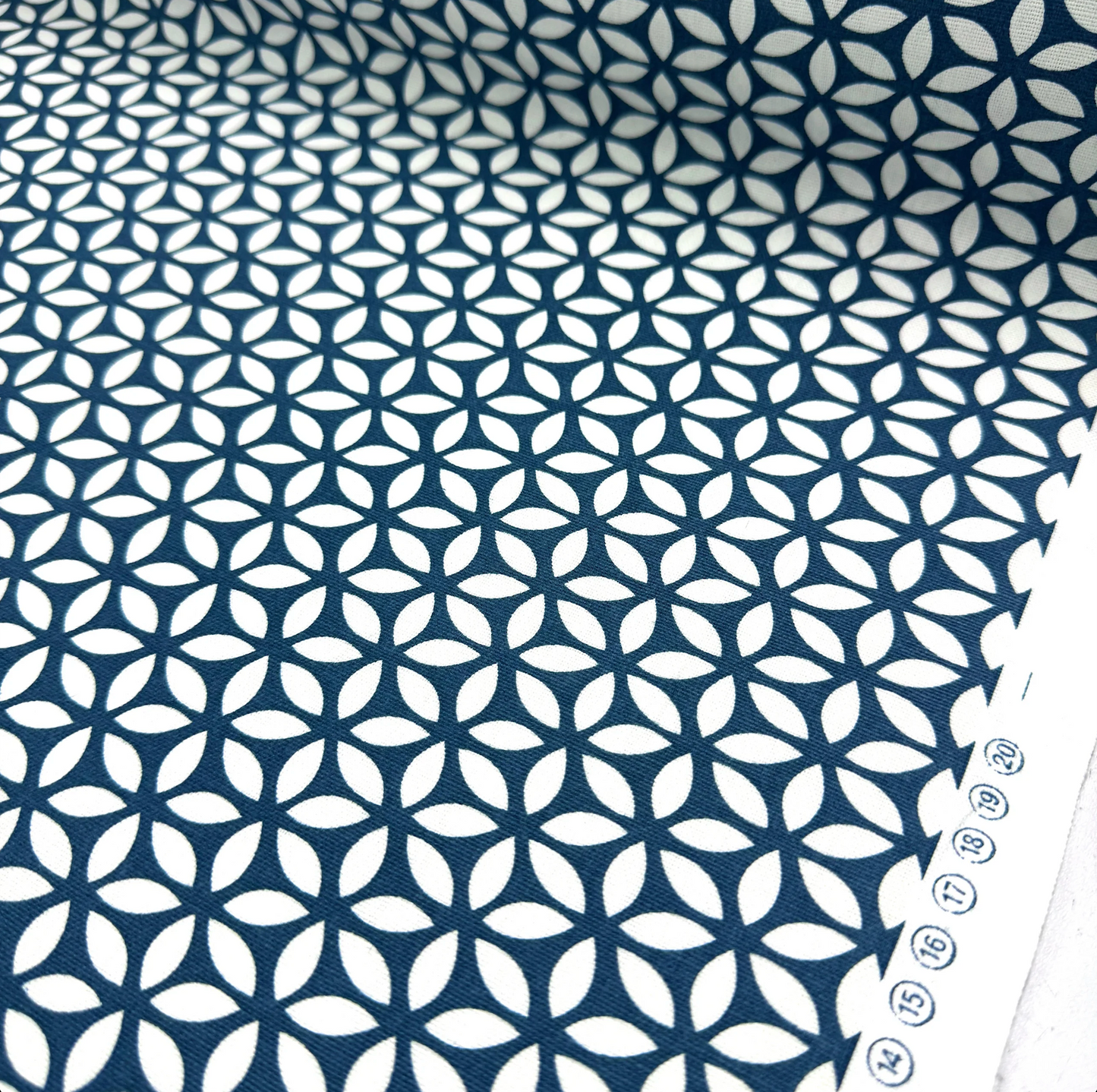 Geo navy geometric cotton fabric by Clarke and Clarke, 100% cotton 140cm wide