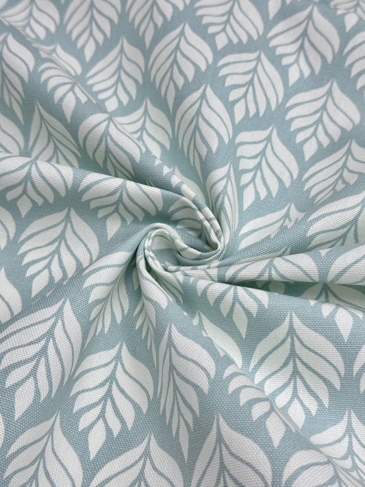 Elise Mineral Leaf Print Cotton Fabric – Linear Stem Pattern