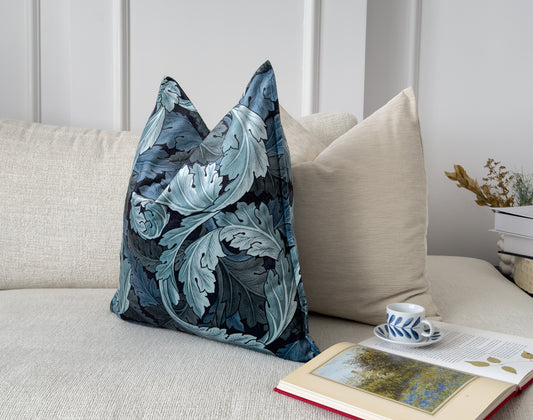 William Morris Acanthus Blue Velvet Cushion Cover Art Deco Pillow Decor (All Sizes)