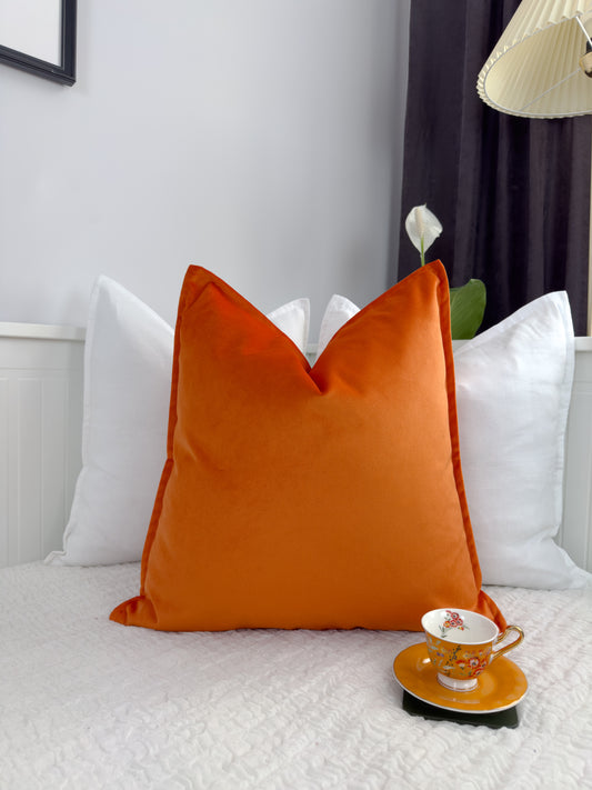 Velvet Bright Orange Cushion Cover Flanged Decorative Orange Throw Pillow Cover (All Sizes)