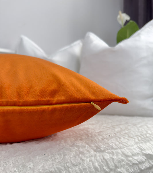 Velvet Bright Orange Cushion Cover Flanged Decorative Orange Throw Pillow Cover (All Sizes)