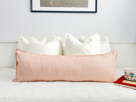 Dusty Pink Linen Lumbar Cushion Cover Extra Long Pillow Cover (All Sizes)