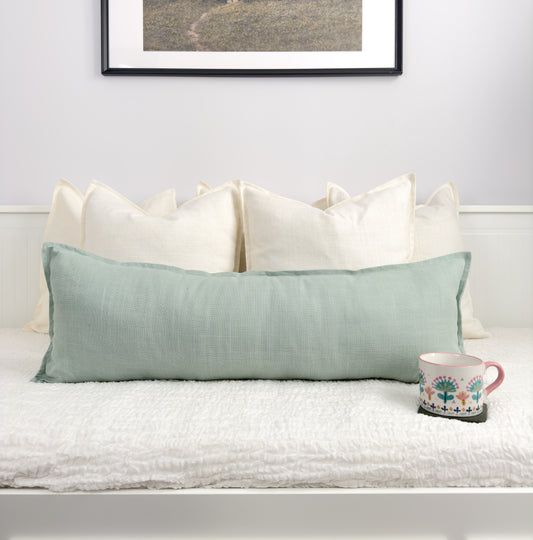 Linen Sage Green Lumbar Cushion Cover Mint Green Lumbar Pillow Cover (All Sizes)