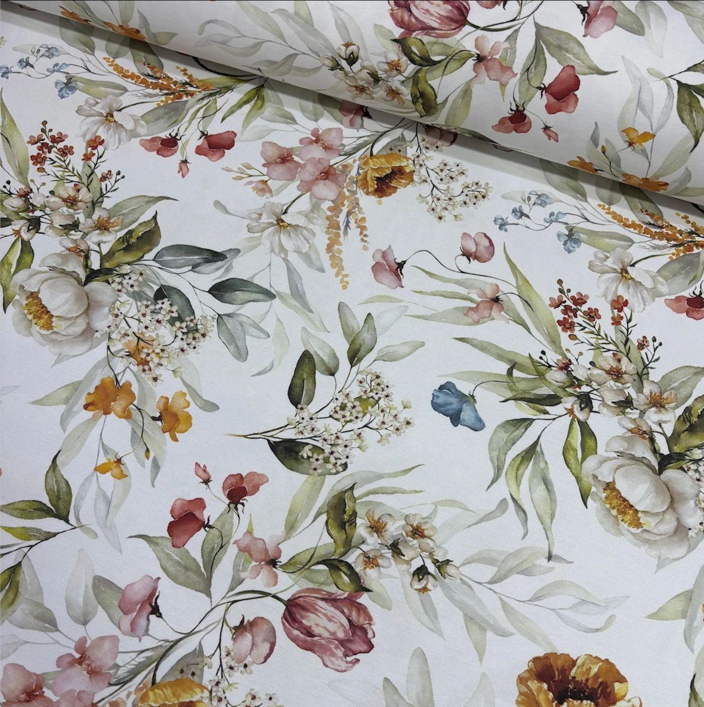 100% Cotton Floral Fabric – Watercolour Botanical Print – 140cm