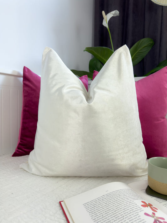 Bright Velvet Off White Cushion Cover Decorative Throw Pillow (All Sizes)