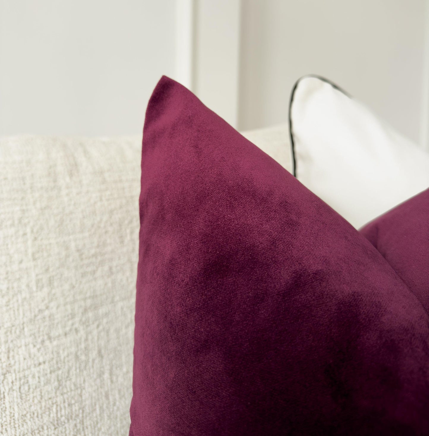 Velvet Burgundy Cushion Cover Aubergine Sofa Cushion Soft Cotton Velvet Decorative Scatter Cushion for Couch or Bed (All Sizes)