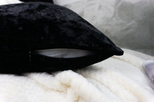 Luxury Crushed Black Velvet Cushion Cover, Black Pillow Cover (All Sizes)