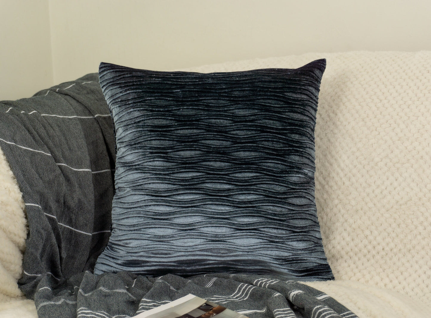 Handmade Navy Blue Decorative I Farmhouse Decor Cushion Cover Throw Pillowcase I Home Sofa Decor 17''x17'' 43x43cm by HomeTwist