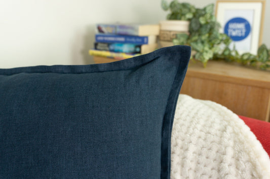 Linen Navy Blue Cushion Cover, Dark Blue Linen Pillow Cover