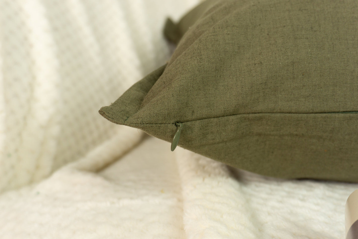 Natural Linen Moss Green Cushion Cover