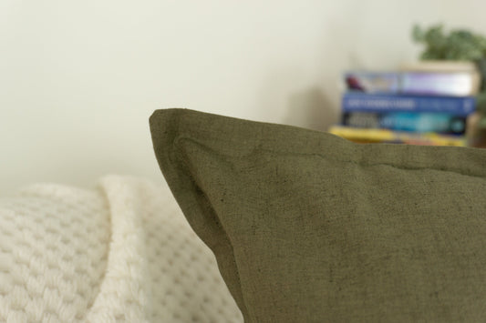 Natural Linen Moss Green Cushion Cover
