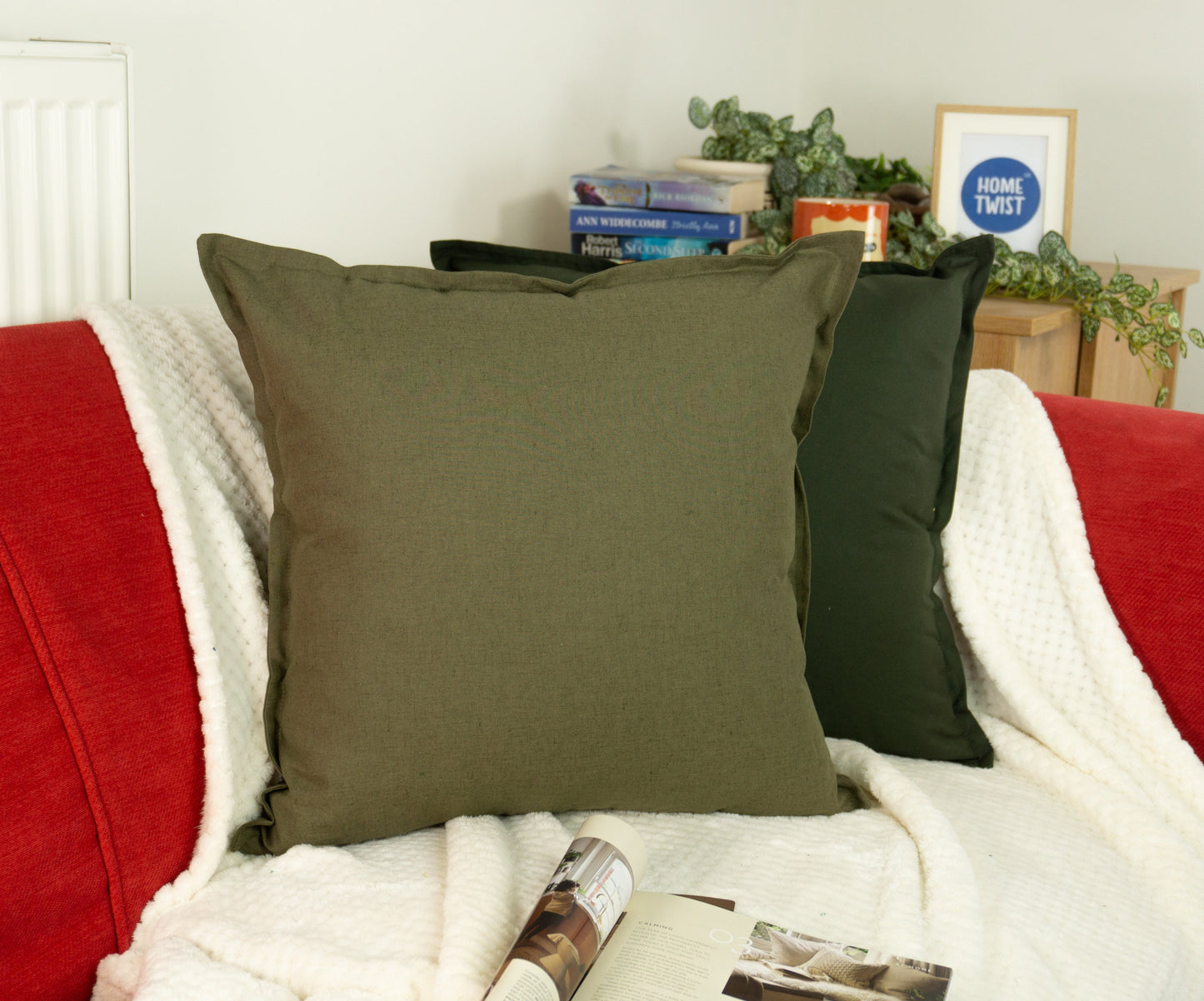 Natural Linen Moss Green Cushion Cover