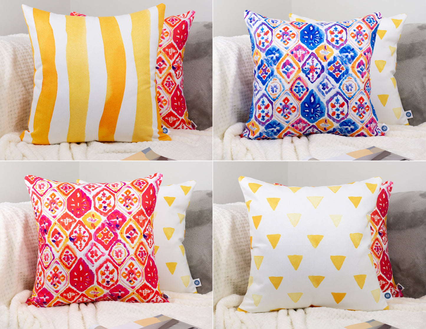 Multicoloured Decorative Cushion Covers, Double Sided 18x18 Inches, 45x45cm Square Cushion, Soft Velvet Fabric