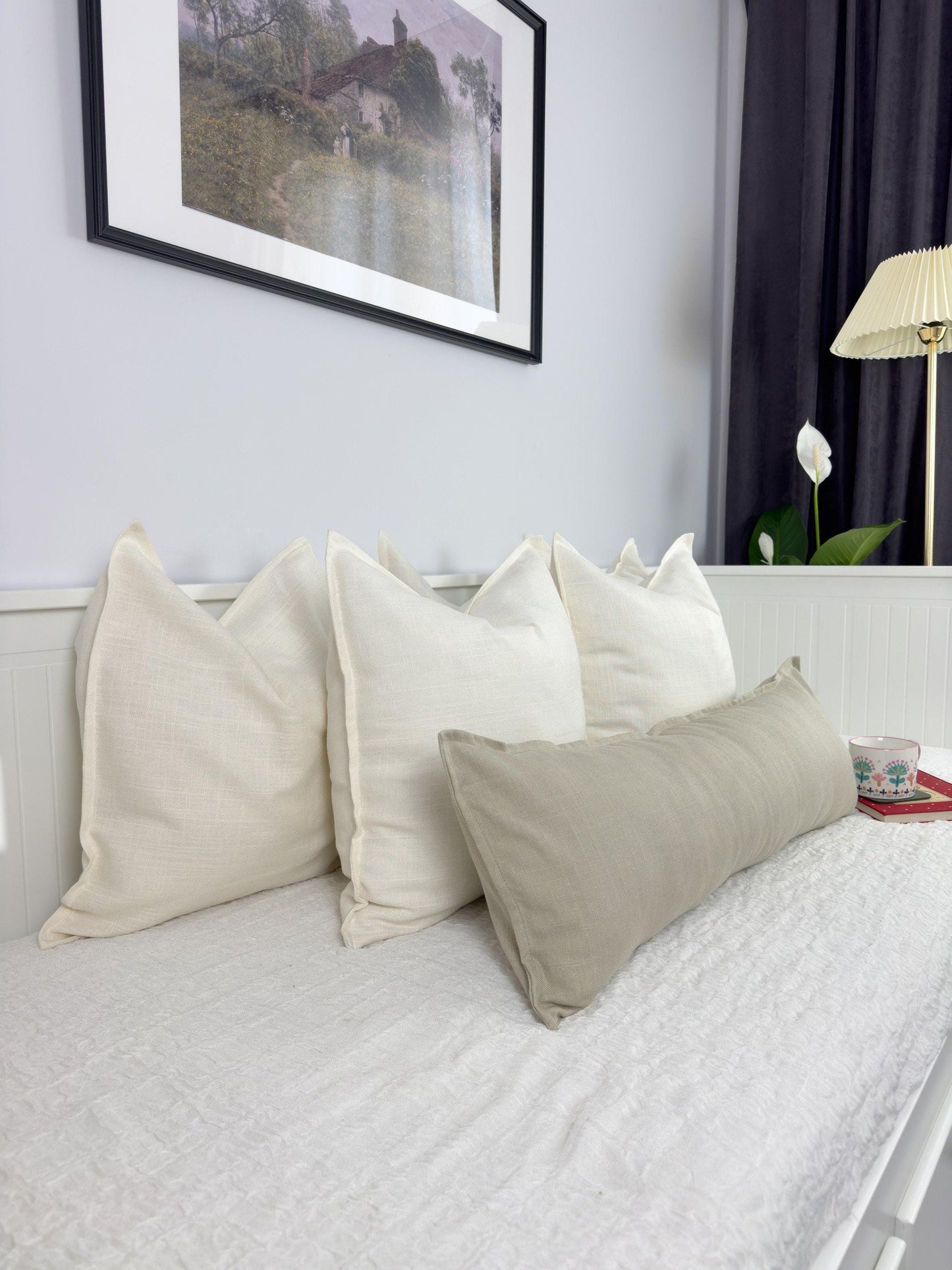 Linen Beige Lumbar Cushion Cover Long Ivory Pillow Cover Lumbar (All Sizes)