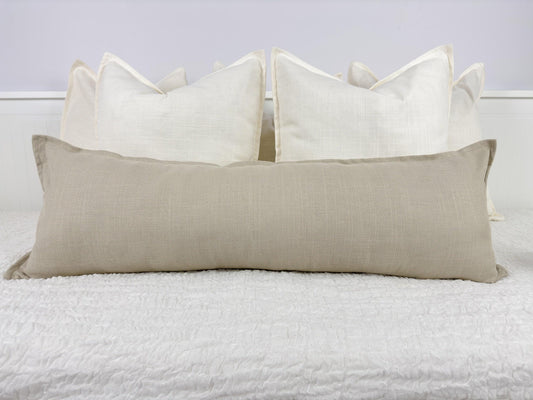 Linen Beige Lumbar Cushion Cover Long Ivory Pillow Cover Lumbar (All Sizes)