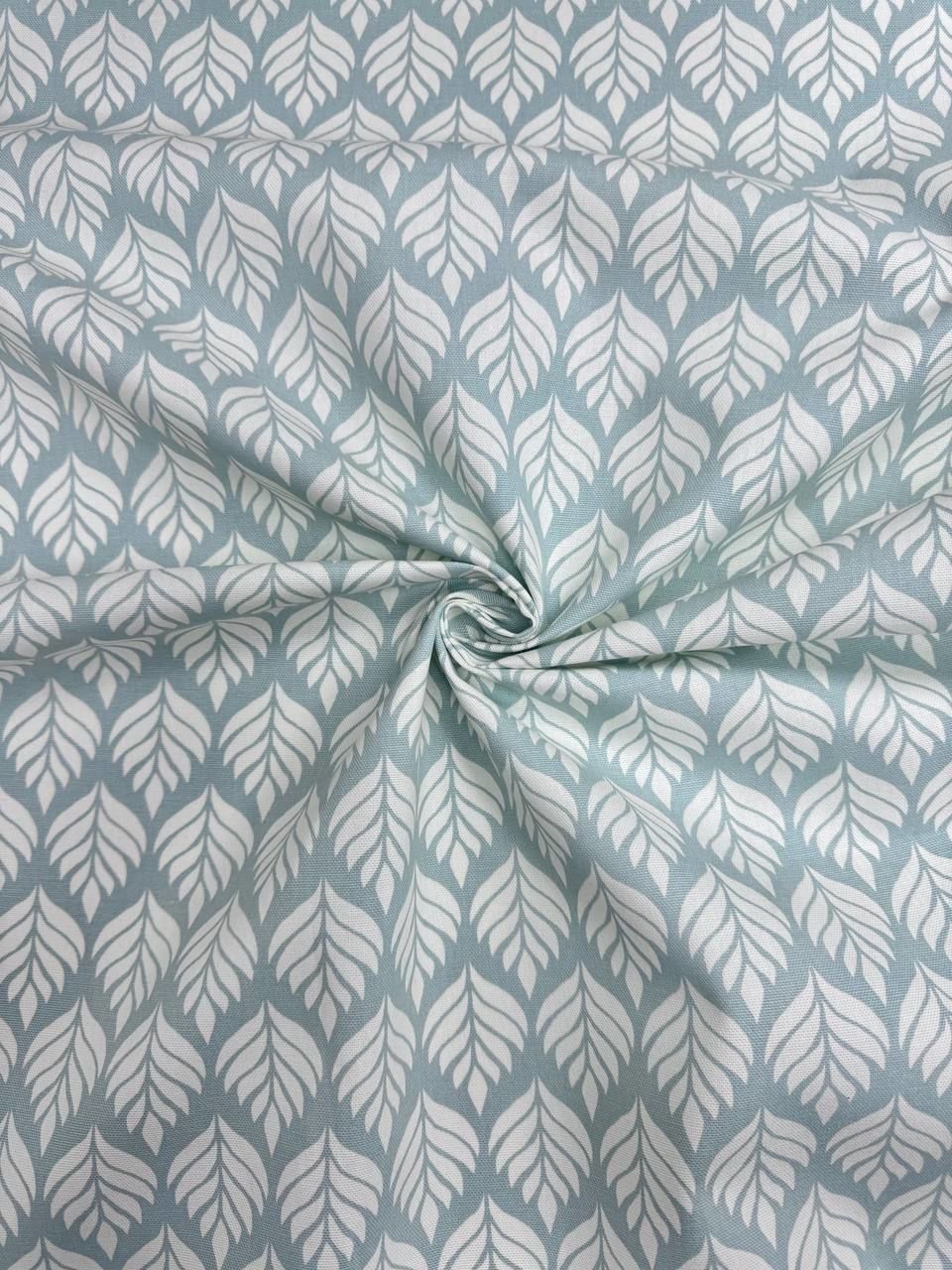 Elise Mineral Leaf Print Cotton Fabric – Linear Stem Pattern