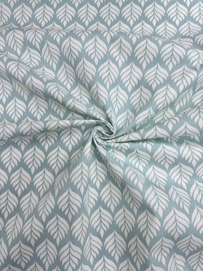 Elise Mineral Leaf Print Cotton Fabric – Linear Stem Pattern