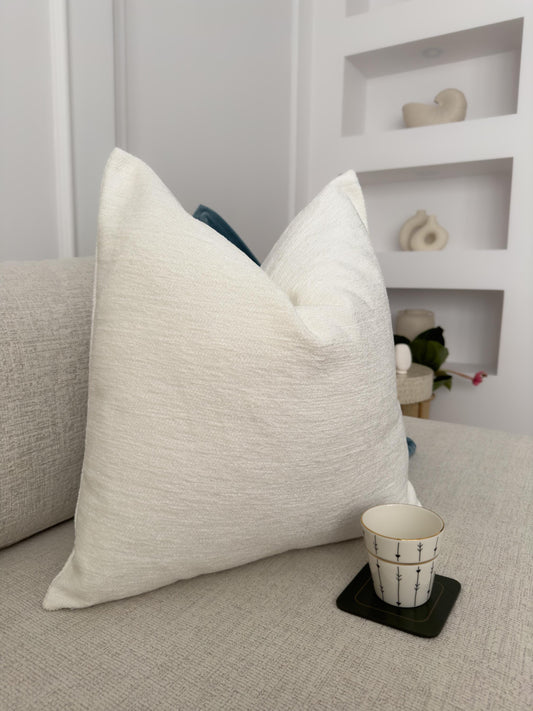 Chenille Velvet Off White Cushion Cover Home Decor Chenille Cream Throw Cover, (All Sizes)