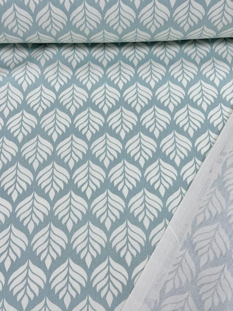 Elise Mineral Leaf Print Cotton Fabric – Linear Stem Pattern