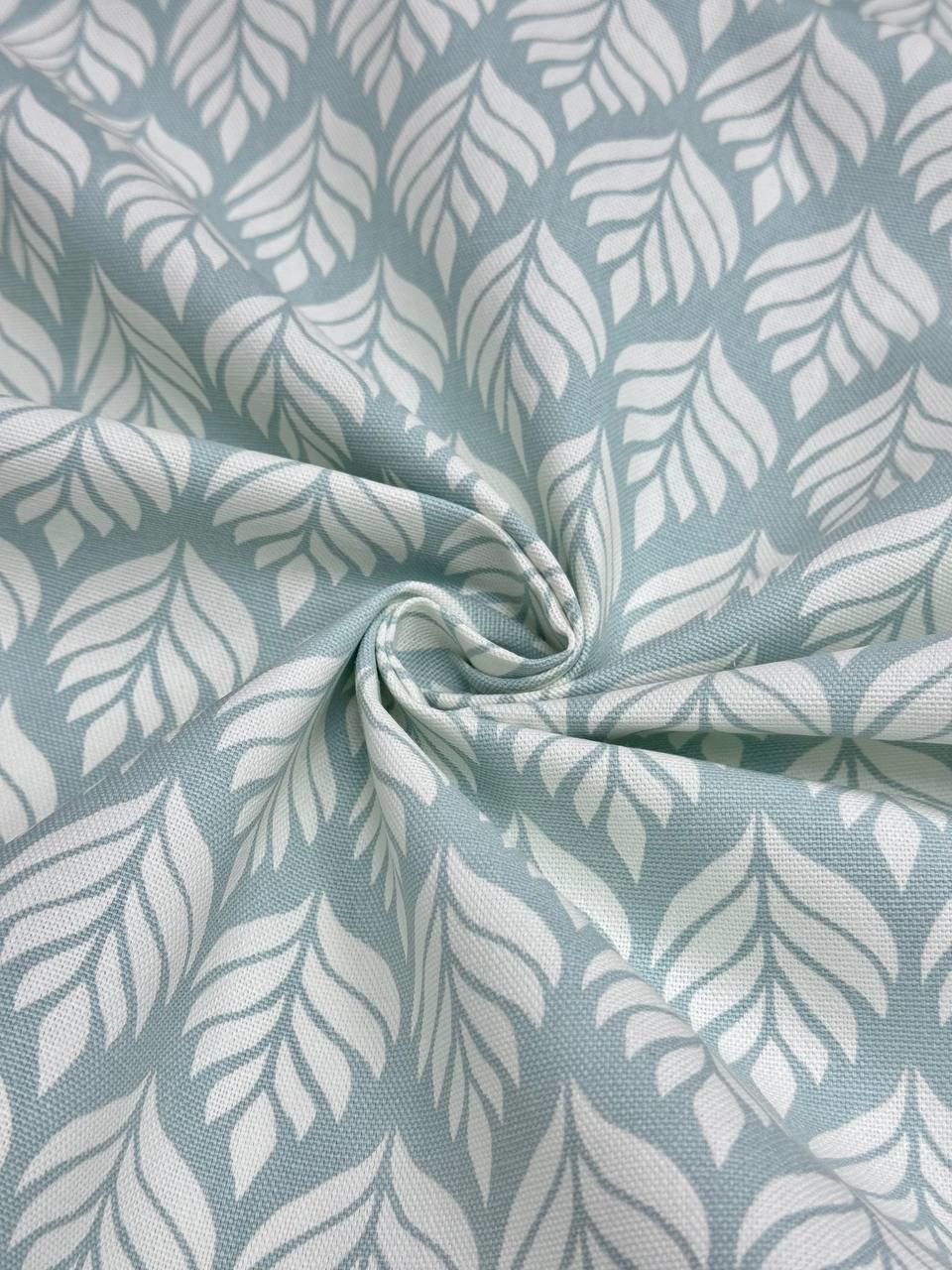 Elise Mineral Leaf Print Cotton Fabric – Linear Stem Pattern