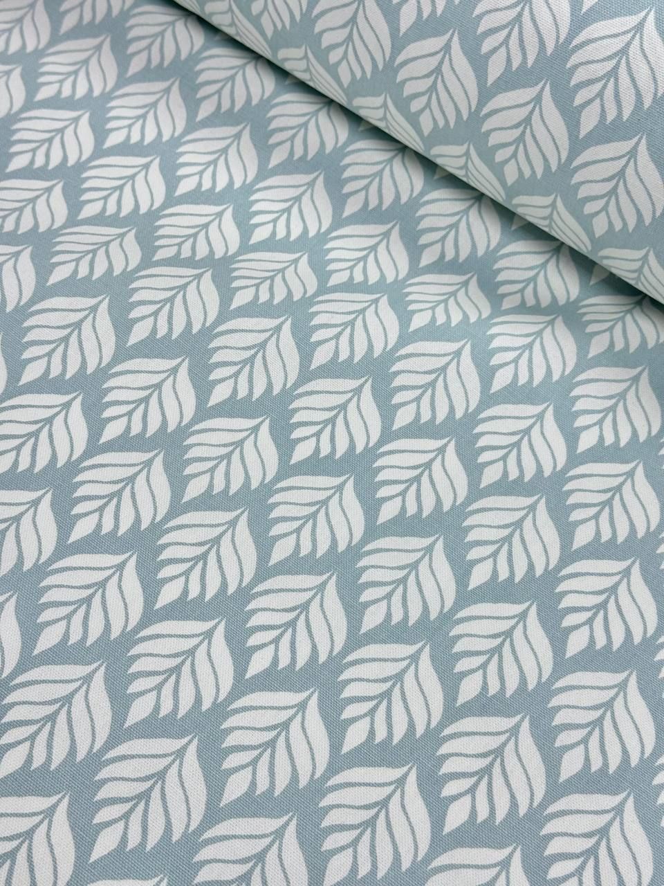 Elise Mineral Leaf Print Cotton Fabric – Linear Stem Pattern