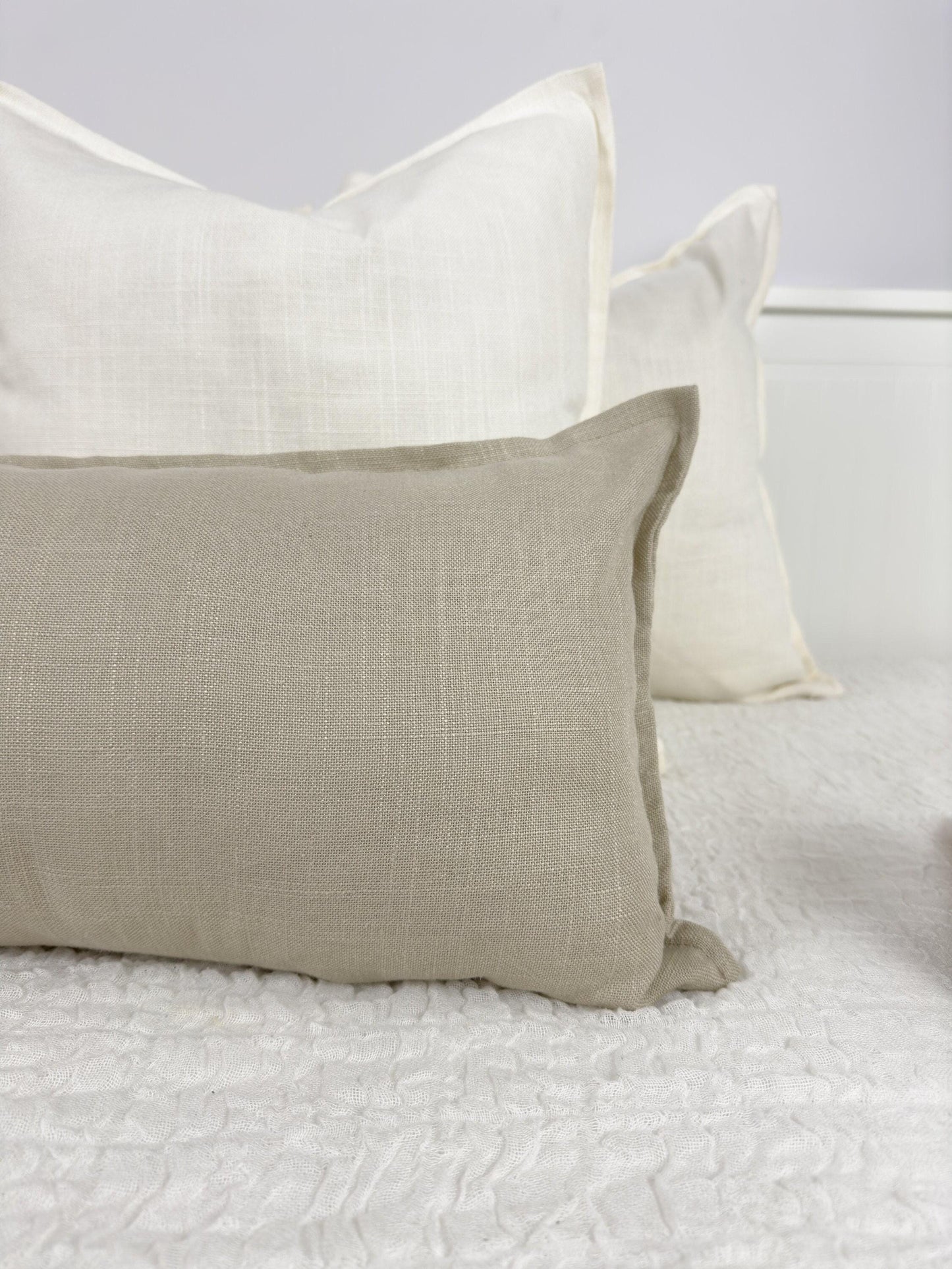 Linen Beige Lumbar Cushion Cover Long Ivory Pillow Cover Lumbar (All Sizes)