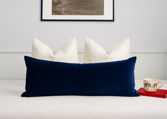 Velvet Dark Blue Lumbar Cushion Cover Navy Blue Lumbar Pillow Covers (All Sizes)