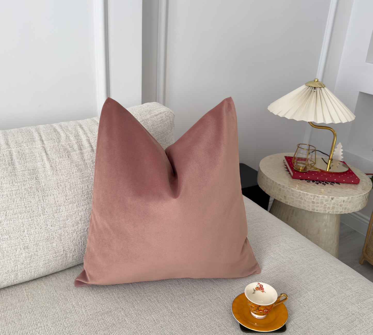 Velvet Dusty Pink Throw Pillow Cover – Soft Pink Cushion Cover for Sofa & Bed, Decorative Lumbar Pillow, Handmade in All Sizes