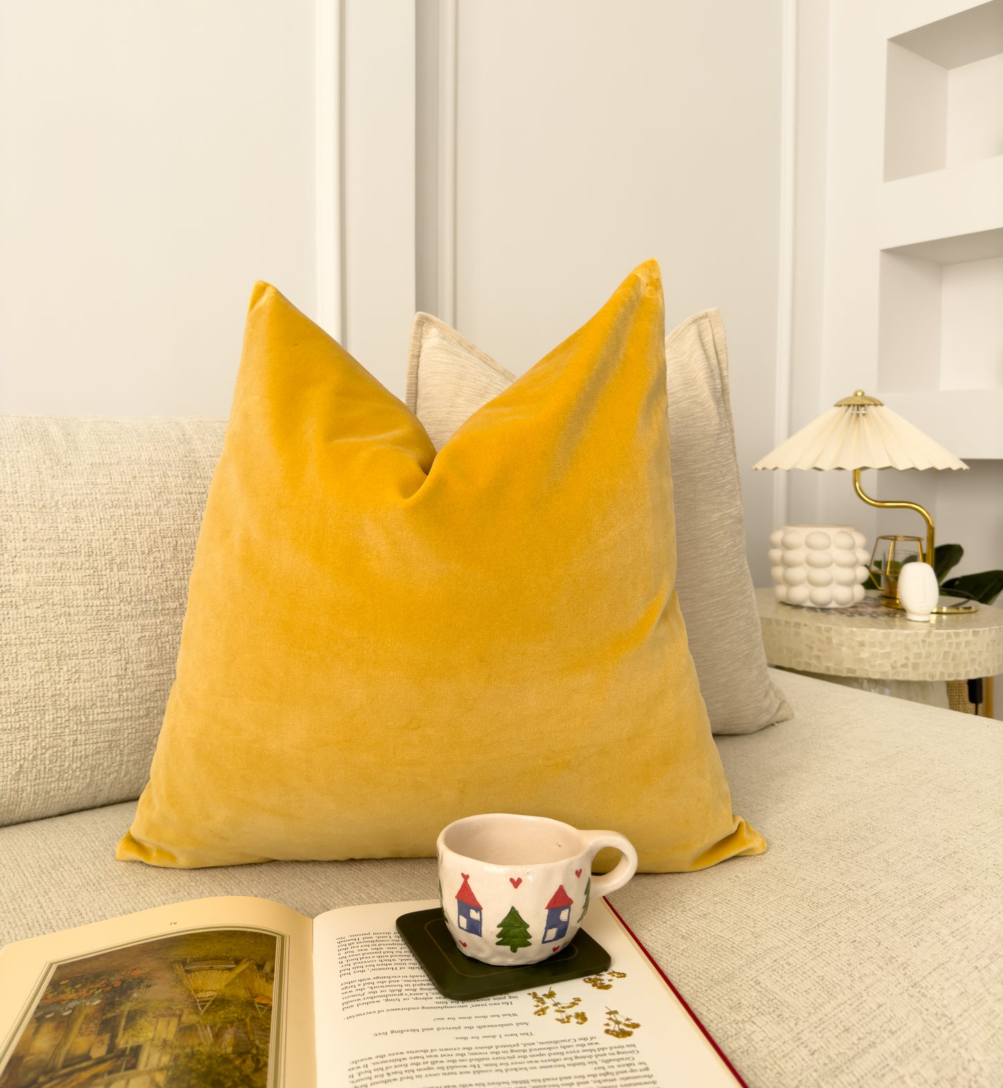 Luxury Velvet Lemon Yellow Cushion Cover, Lemon Yellow Velvet Pillow Cover 18x18Inches, 45x45cm