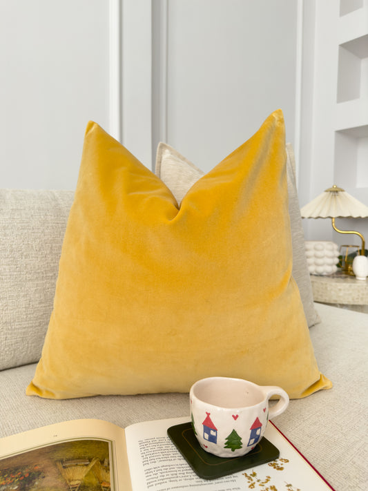 Luxury Velvet Lemon Yellow Cushion Cover, Lemon Yellow Velvet Pillow Cover 18x18Inches, 45x45cm