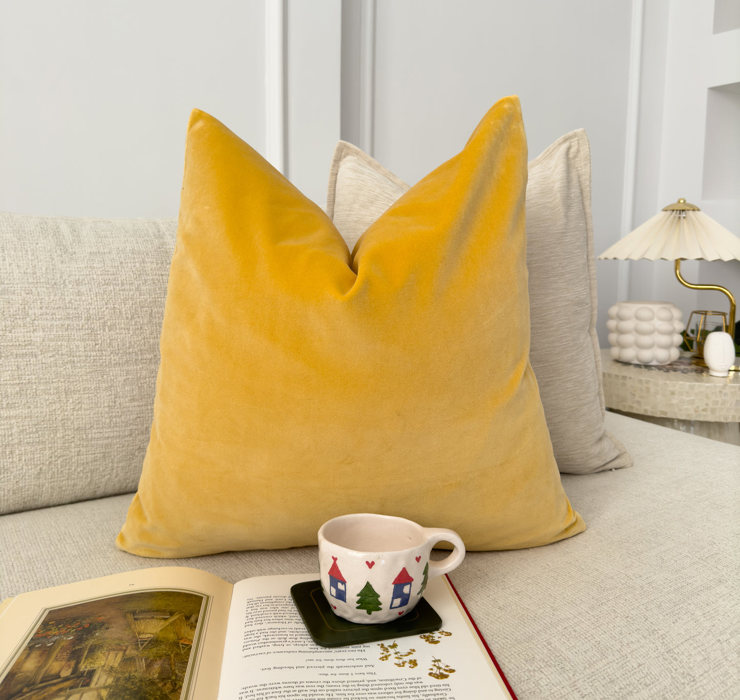 Luxury Velvet Lemon Yellow Cushion Cover, Lemon Yellow Velvet Pillow Cover 18x18Inches, 45x45cm