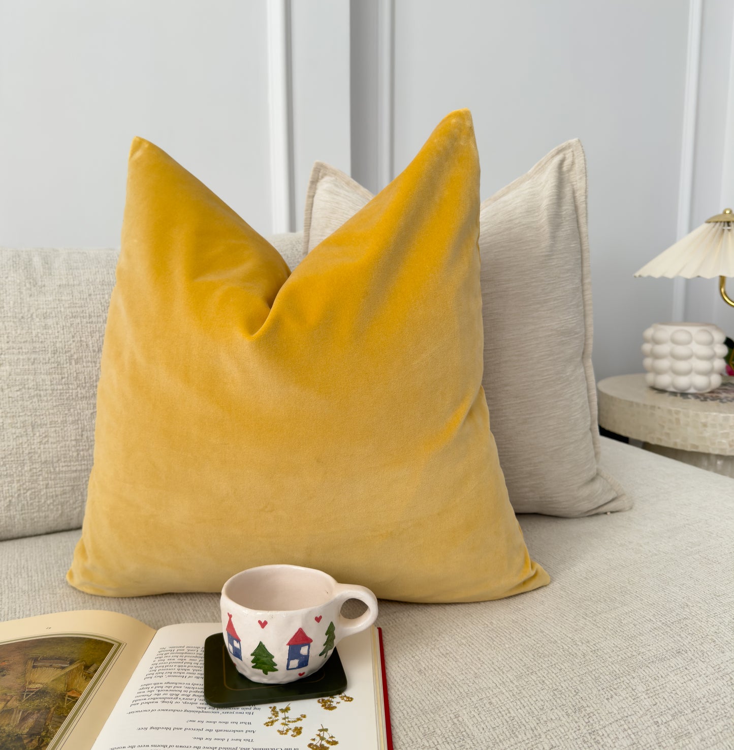 Luxury Velvet Lemon Yellow Cushion Cover, Lemon Yellow Velvet Pillow Cover 18x18Inches, 45x45cm