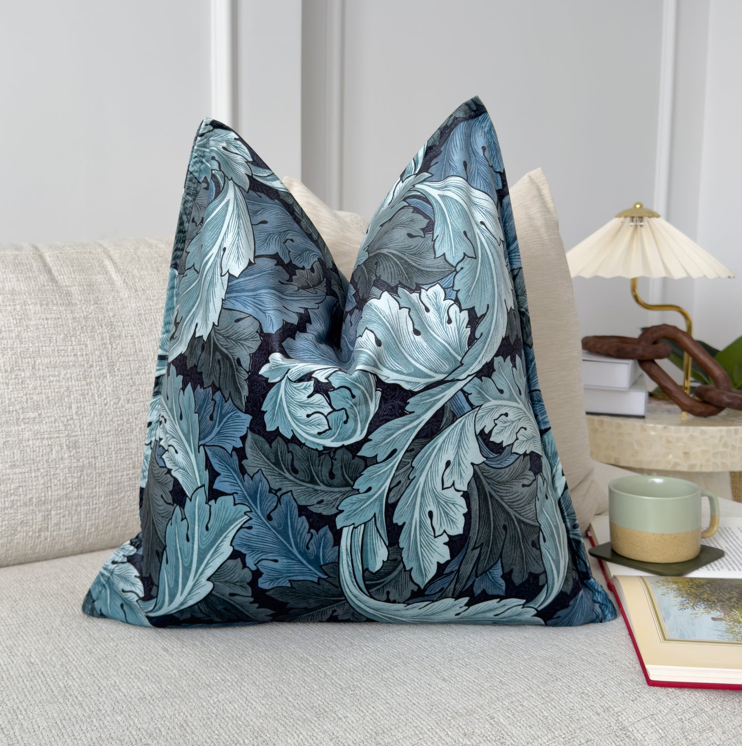 William Morris Acanthus Blue Velvet Cushion Cover Art Deco Pillow Decor (All Sizes)