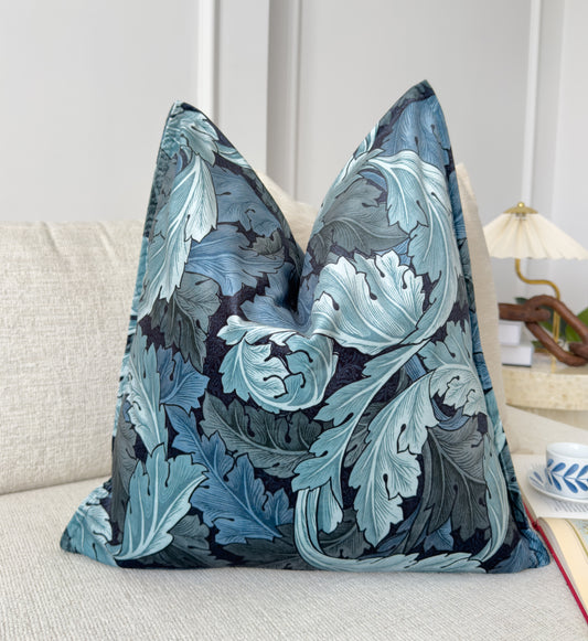 William Morris Acanthus Blue Velvet Cushion Cover Art Deco Pillow Decor (All Sizes)