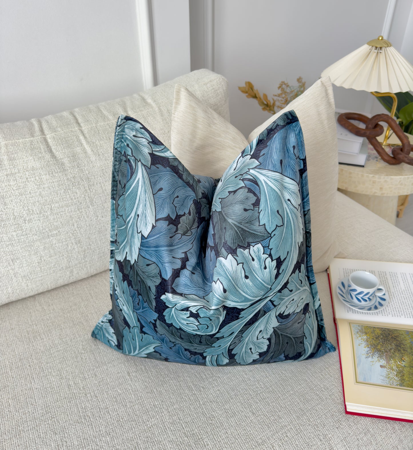 William Morris Acanthus Blue Velvet Cushion Cover Art Deco Pillow Decor (All Sizes)