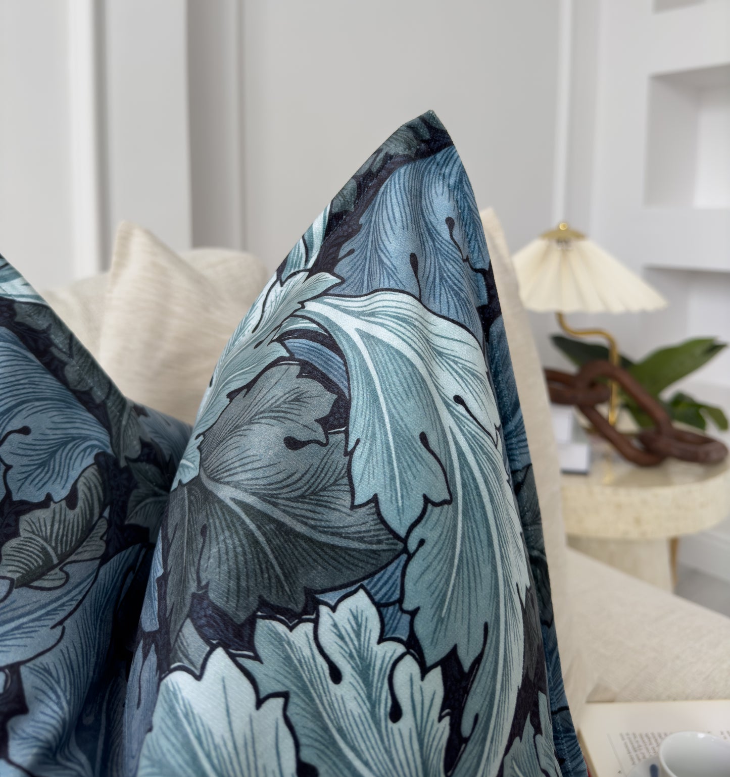 William Morris Acanthus Blue Velvet Cushion Cover Art Deco Pillow Decor (All Sizes)