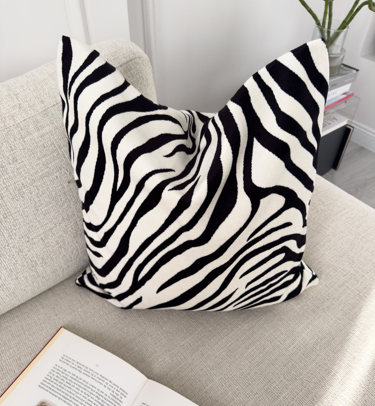 Zebra Velvet Cushion Cover Black Cream Animal Print Pillow Cover (All Sizes)
