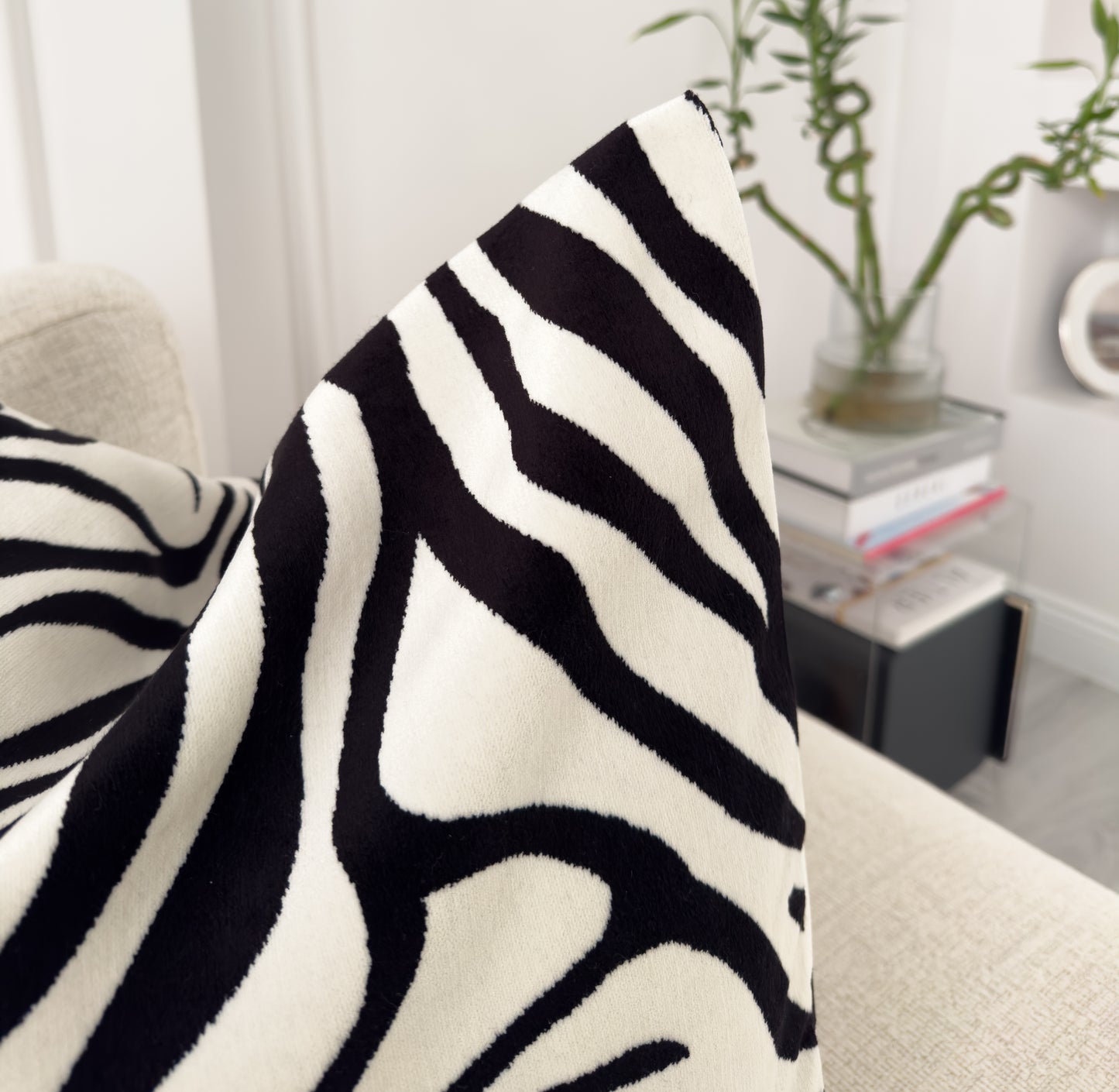 Zebra Velvet Cushion Cover Black Cream Animal Print Pillow Cover (All Sizes)