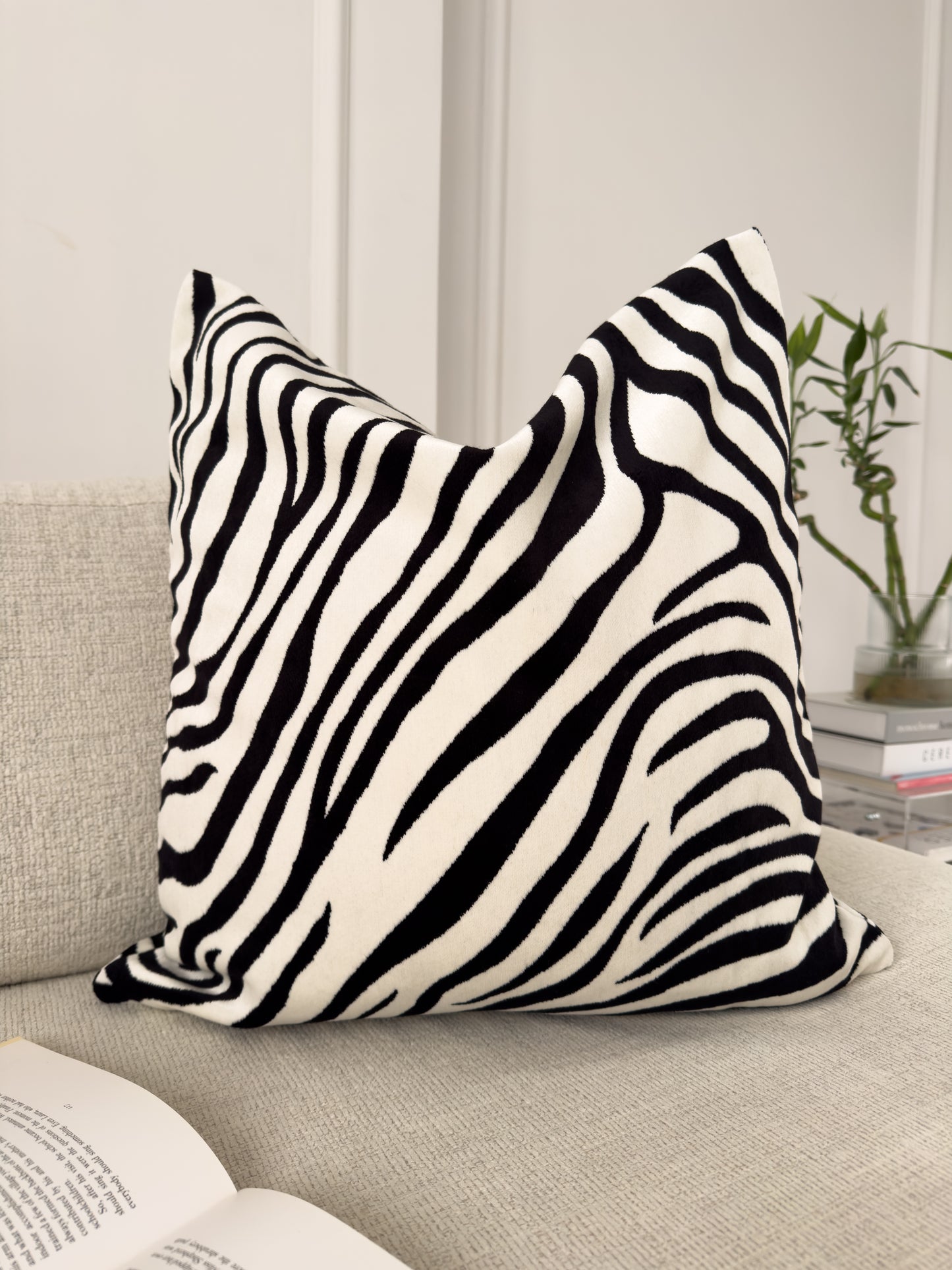 Zebra Velvet Cushion Cover Black Cream Animal Print Pillow Cover (All Sizes)