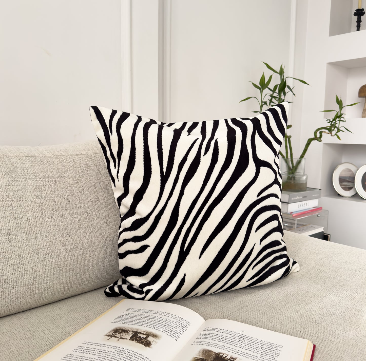 Zebra Velvet Cushion Cover Black Cream Animal Print Pillow Cover (All Sizes)