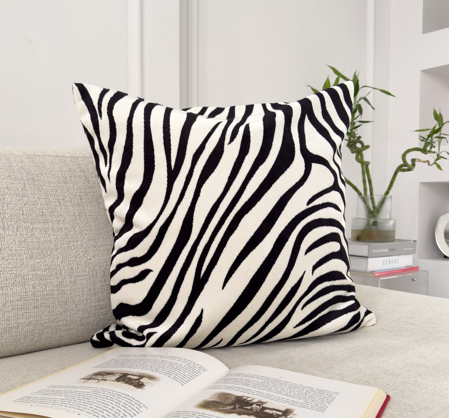 Zebra Velvet Cushion Cover Black Cream Animal Print Pillow Cover (All Sizes)