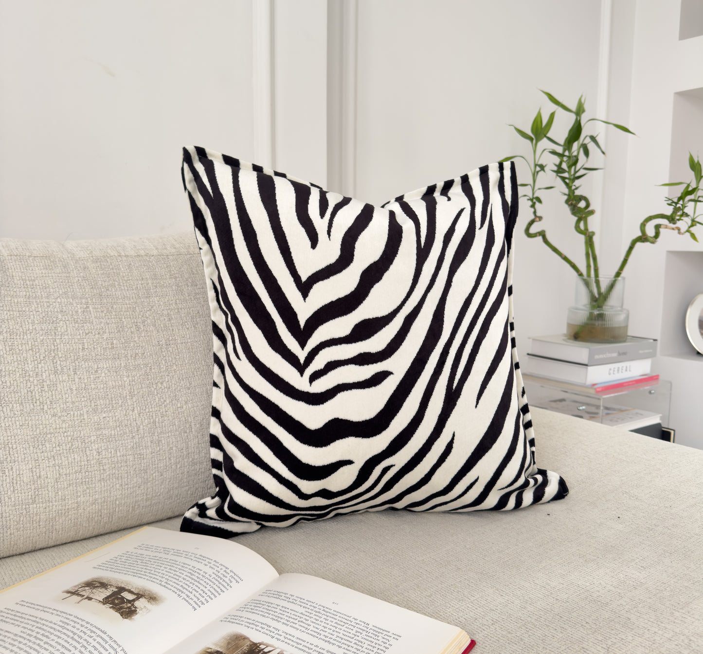 Zebra Velvet Cushion Cover Black Cream Animal Print Pillow Cover (All Sizes)