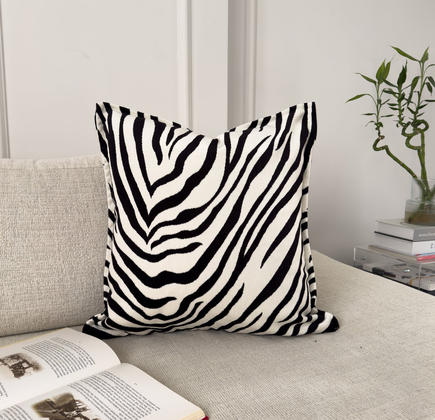 Zebra Velvet Cushion Cover Black Cream Animal Print Pillow Cover (All Sizes)