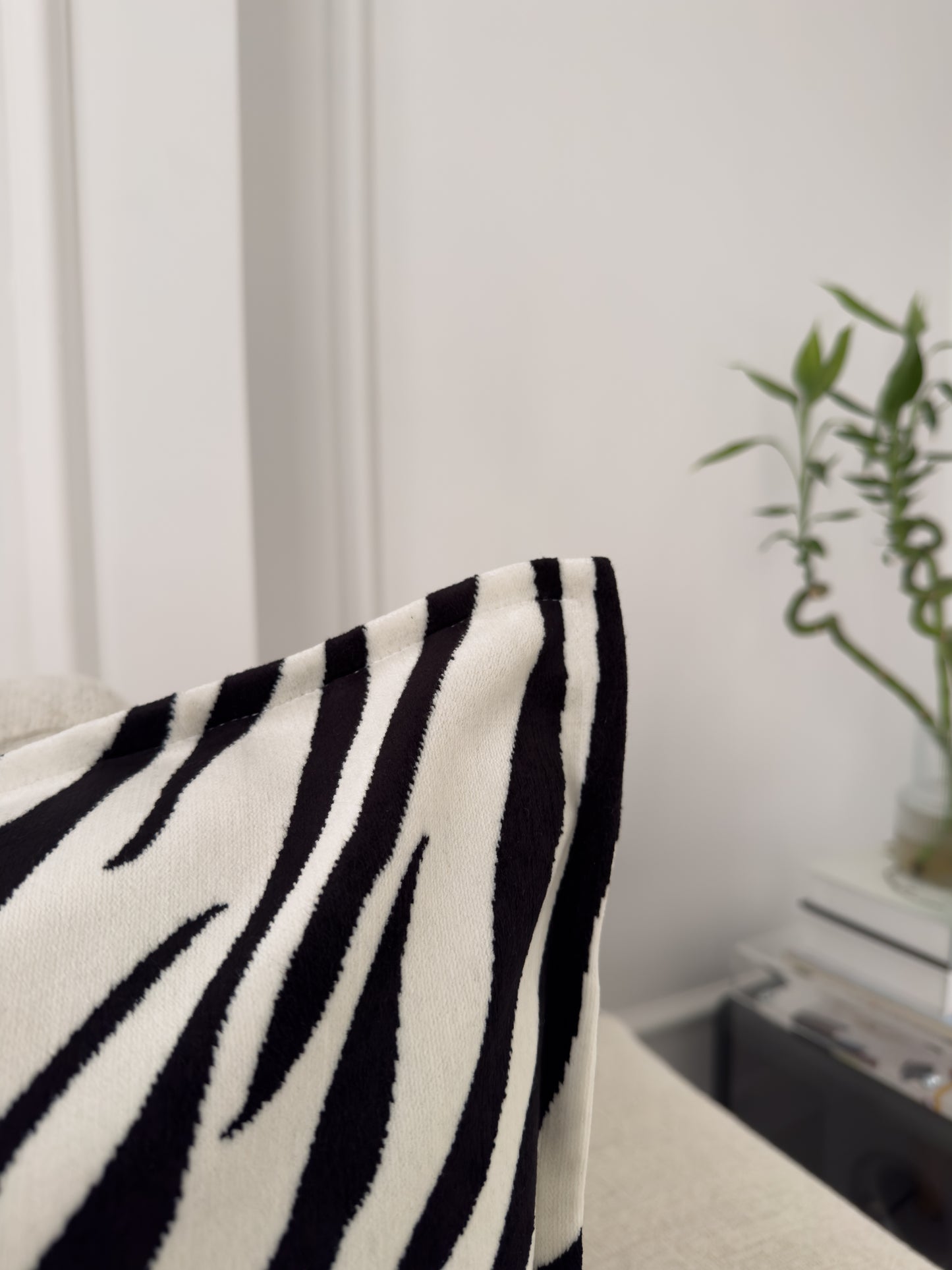 Zebra Velvet Cushion Cover Black Cream Animal Print Pillow Cover (All Sizes)