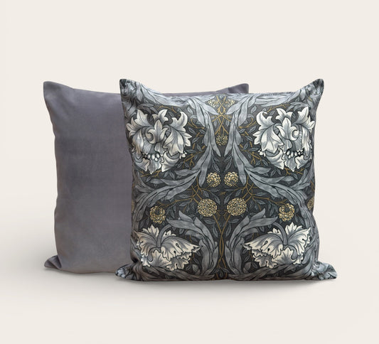William Morris Pimpernel Cushion Cover Dark Grey Velvet Back (All Sizes)