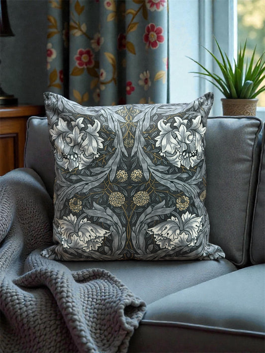 William Morris Pimpernel Cushion Cover Dark Grey Velvet Back (All Sizes)
