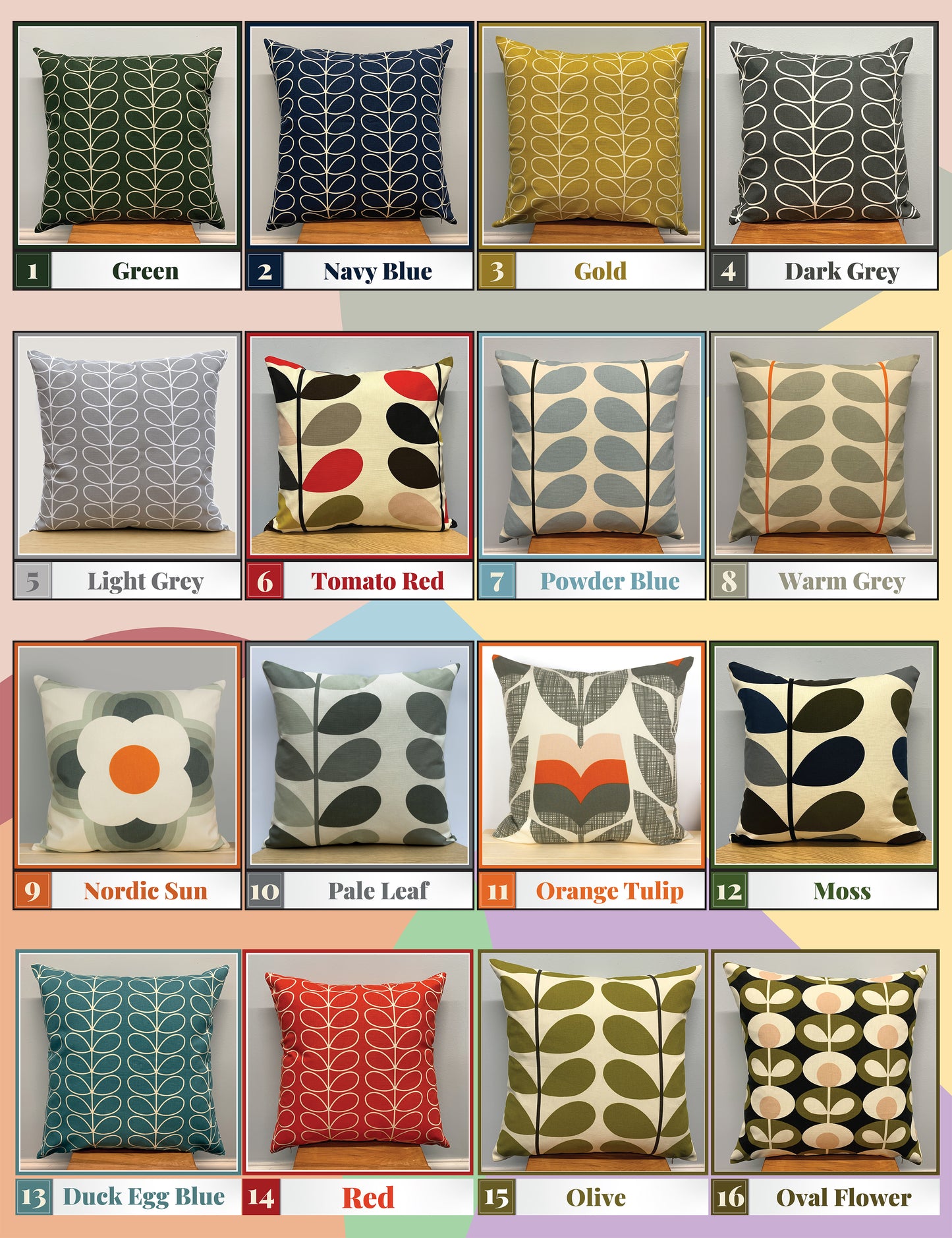Cotton Linen Linear Stem Scandinavian Style Cushion Covers  All Sizes (16 Colour Options)