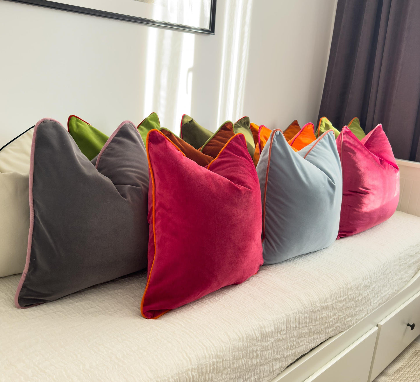 Velvet Piped Pillow Covers with Piping Cushion Covers (Custom Color) All Sizes