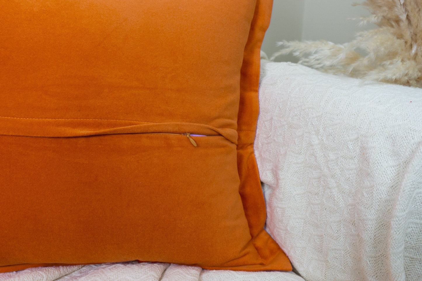 Velvet Burnt Orange Flanged Pillow Cover, Oxford Style Orange Cushion Cover, Modern Home Decor (Any Custom Size)